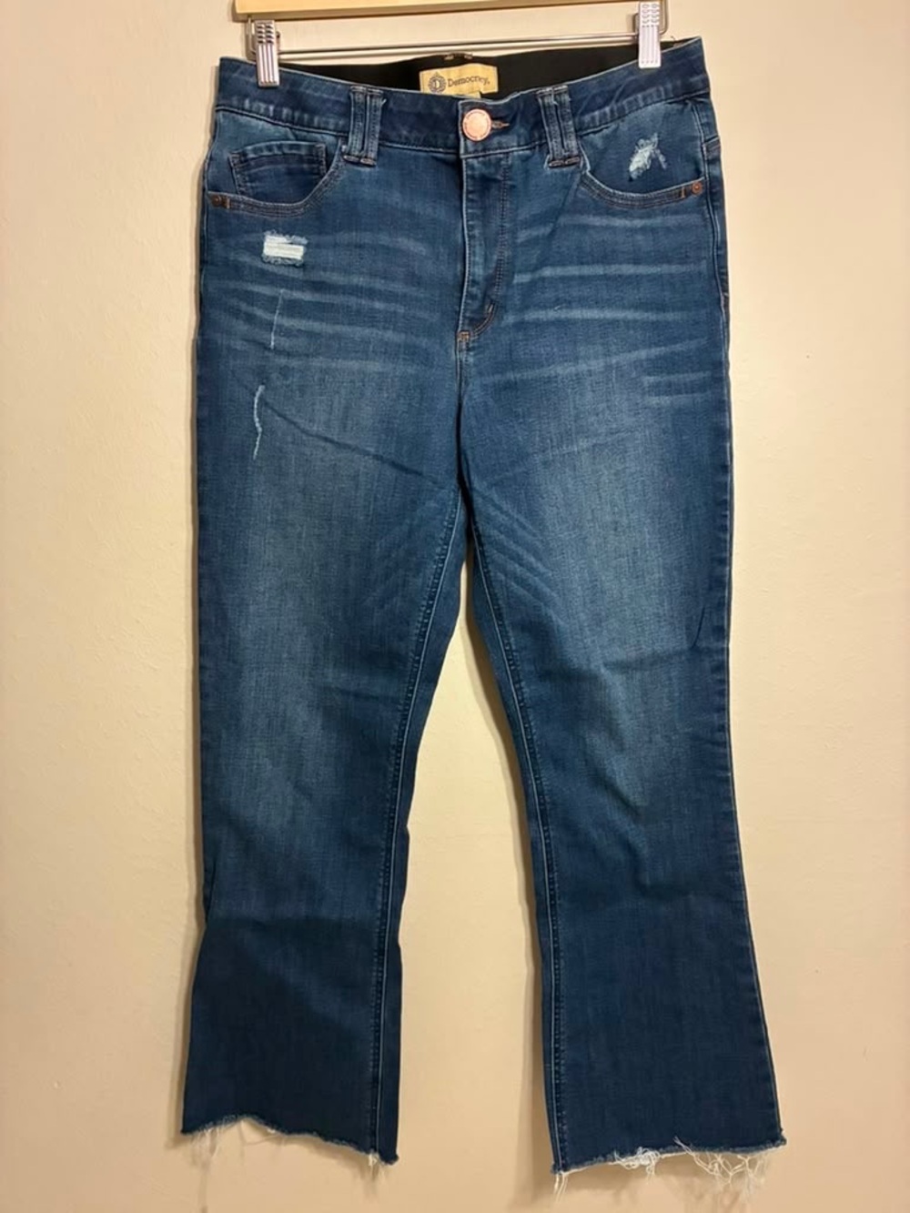 Democracy AB Dark Blue Distressed Cropped Bootcut Jeans Size 12